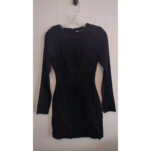 Zara Black Fitted Mesh Waist Long Sleeve Dress Size Small